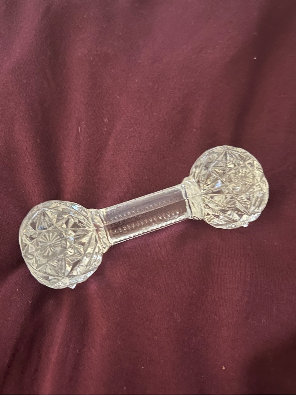 vintage knife rest clear crystal glass barbell-shaped item by Imperial Glass Co